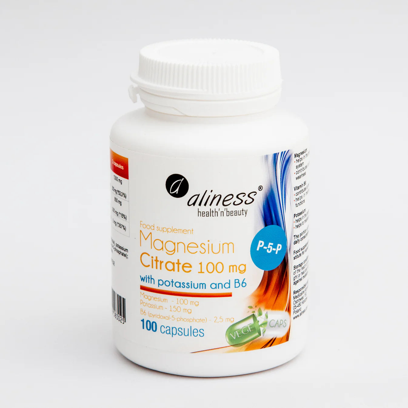 Magnesium Citrate with Potassium and Vitamin B6 (P-5-P) - 100 vegan capsules