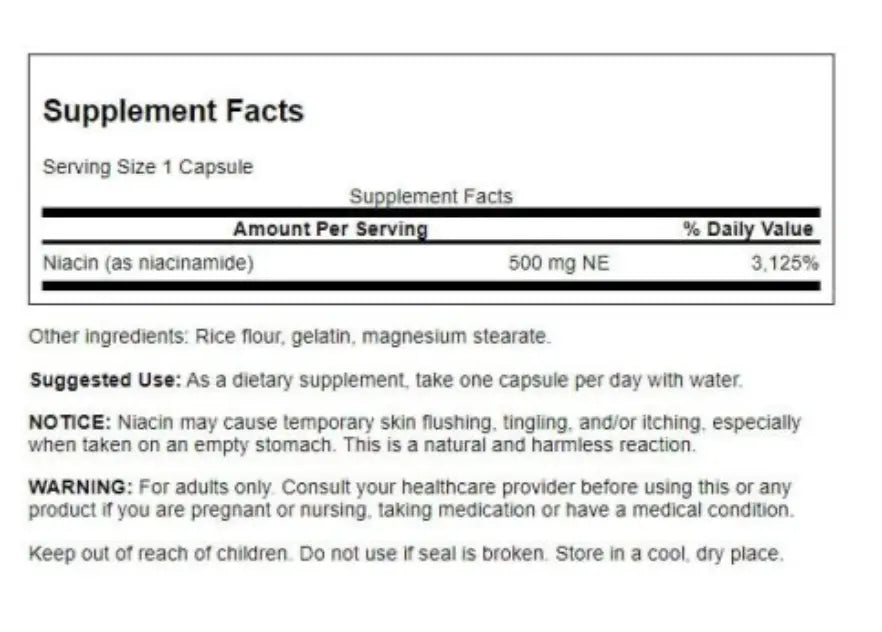 Swanson Niacinamide 500 mg โ 250 Capsules