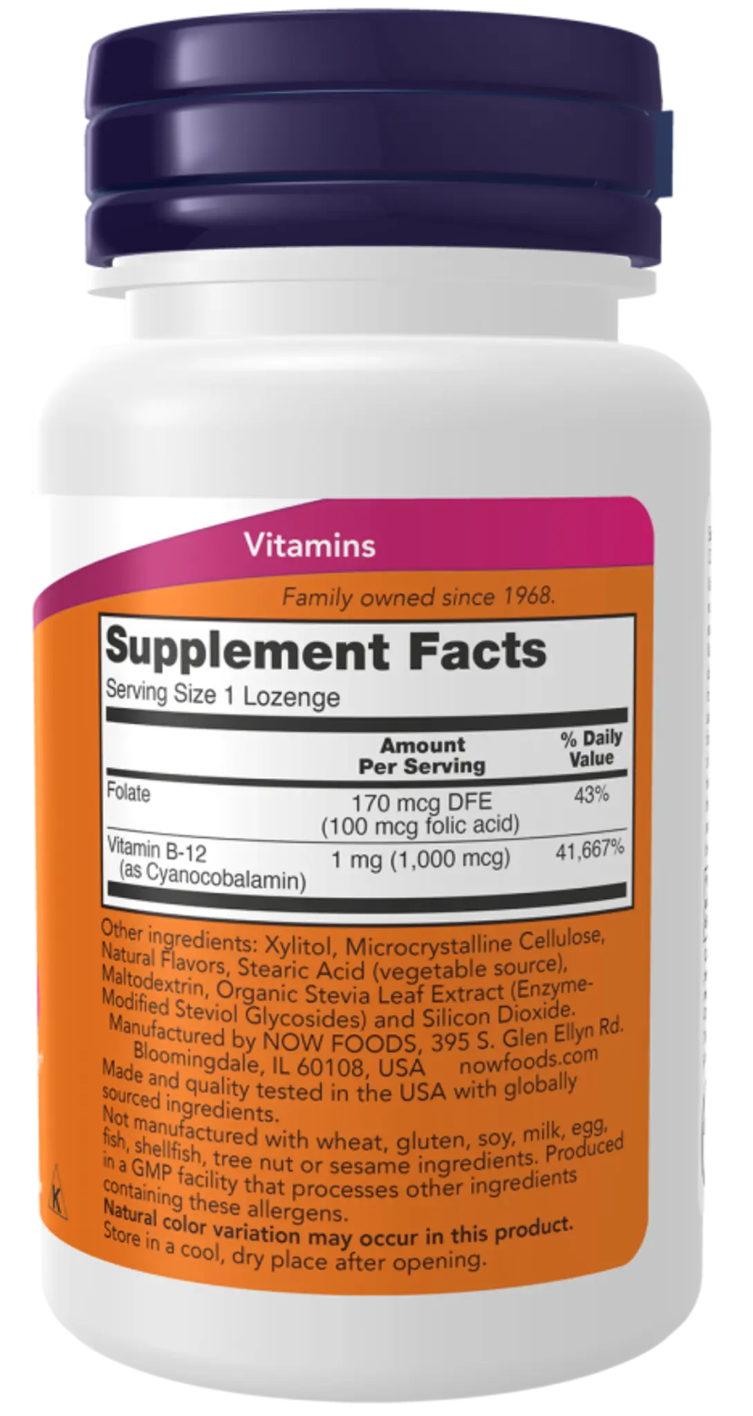 Witamina B-12 (1000 µg) z kwasem foliowym – NOW Foods