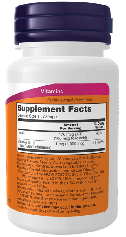Witamina B-12 (1000 µg) z kwasem foliowym – NOW Foods