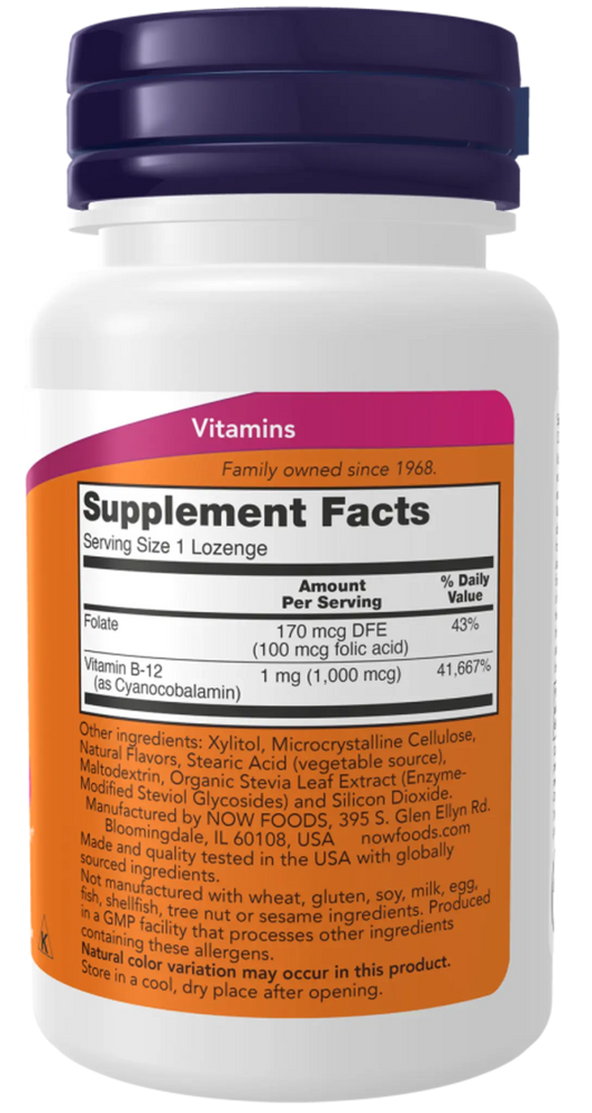 Vitamin B-12 (1,000 mcg) with Folic Acid – NOW Foods