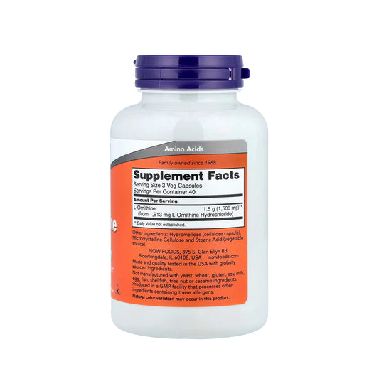 L-Ornithine 500mg,NOW Foods - 120 Veg Capsules