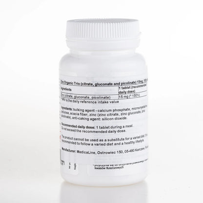 Zinc Organic Trio 15 mg (citrate, gluconate and picolinate) – Aliness
