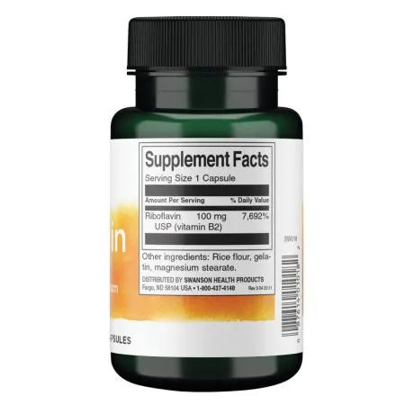 Swanson Riboflavin Vitamin B-2 100mg, 100 Capsules