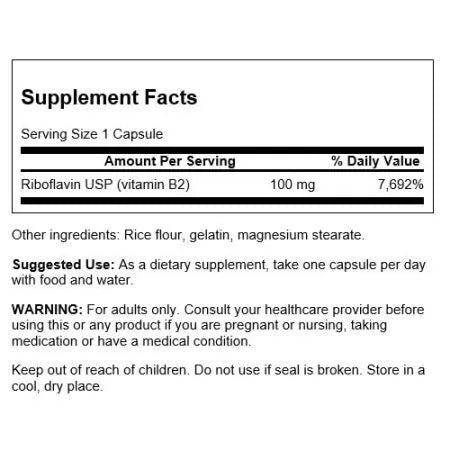 Swanson Riboflavin Vitamin B-2 100mg, 100 Capsules